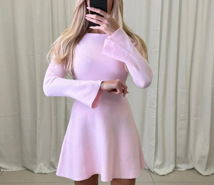 Rippstrick Kleid A- Linie - Rosa